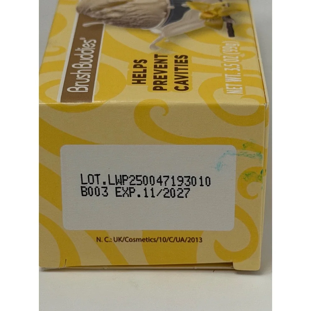 Brush Buddies Vanilla Ice Cream Flavored Toothpaste 3.5oz Anticavity Fluoride